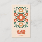 レトログリーンオレンジQRコードGroovyフローラおもしろい 名刺 (正面)