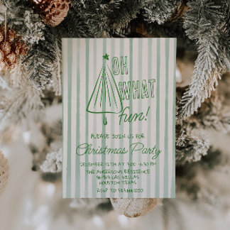 レトログリーンオーッおもしろいクリスマスツリー描パーティー 招待状