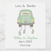 レトログリーンカーたった今結婚しました結婚ズ ワインラベル (シングルラベル)