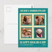 レトログリーンクリスマススタンプの休日の写真 ポストカード (正面/裏面)