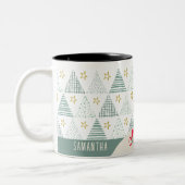 レトログリーンクリスマススターモダン抽象芸術 ツートーンマグカップ (左)