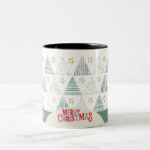 レトログリーンクリスマススターモダン抽象芸術 ツートーンマグカップ (中央)