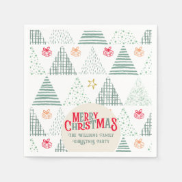 レトログリーンクリスマスツリーモダン抽象芸術 スタンダードカクテルナプキン