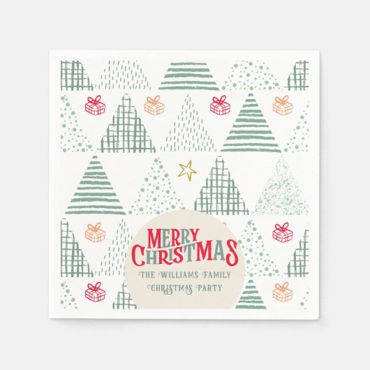 レトログリーンクリスマスツリーモダン抽象芸術 スタンダードカクテルナプキン (正面)