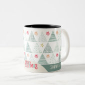 レトログリーンクリスマスツリーモダン抽象芸術 ツートーンマグカップ (正面右)