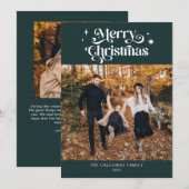 レトログリーンクリスマスフォトホリデーカード シーズンカード (正面/裏面)