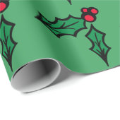 レトログリーンクリスマスホリーラッピング紙 ラッピングペーパー (ロールコーナー)