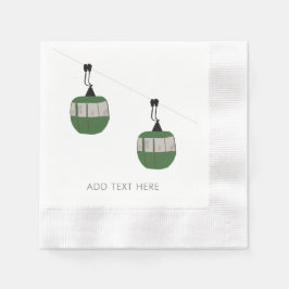 レトログリーンスキーゴンドラリフトスキーヤー 縁ありカクテルナプキン