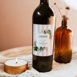 レトログリーンストライプピンクブライダル ワインラベル