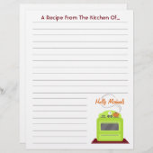 レトログリーンストーブモダンキッチンレシピ紙 (正面/裏面)