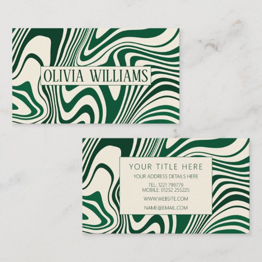 レトログリーンスワール抽象芸術パターン 名刺 (正面/裏面)