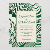レトログリーンスワール抽象芸術パターン 招待状 (正面/裏面)