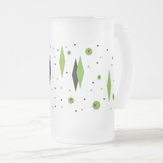 レトログリーンダイヤモンド&スターバストすりガラス製マグカップ フロストグラスビールジョッキ (正面右)