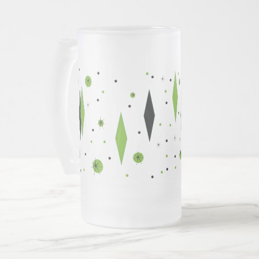 レトログリーンダイヤモンド&スターバストすりガラス製マグカップ フロストグラスビールジョッキ (正面左)