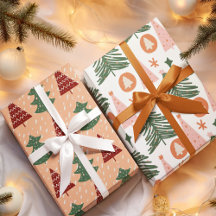 レトログリーンツリーパターンクリスマスホリデー