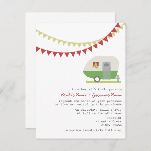 レトログリーントレーラー結婚式招待状 招待状 (正面/裏面)