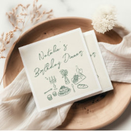 レトログリーンハンドドローおもしろい誕生日ディナ予測できなー スタンダードカクテルナプキン