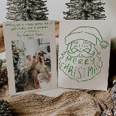 レトログリーンハンド引きサンタ・クラウスメリークリスマス シーズンカード