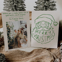 レトログリーンハンド引きサンタ・クラウスメリークリスマス