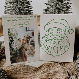 レトログリーンハンド引きサンタ・クラウスメリークリスマス シーズンカード