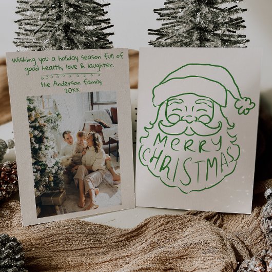 レトログリーンハンド引きサンタ・クラウスメリークリスマス シーズンカード