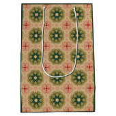 レトログリーンパインレッドレースデザインクリスマス ミディアムペーパーバッグ (裏面)