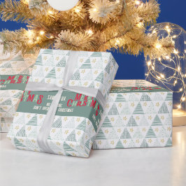 レトログリーンヒュッゲメリークリスマスツリー 名前 ラッピングペーパー