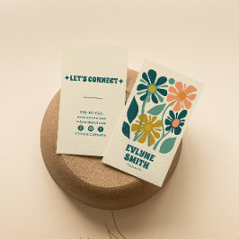 レトログリーンピンクグルーヴィボホシックユニークフローラ 名刺