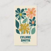 レトログリーンピンクグルーヴィボホシックユニークフローラ 名刺 (正面)