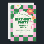 レトログリーンピンク市松模様にク甘い16誕生日パーティー 招待状<br><div class="desc">レトログリーンピンク市松模様にパターン誕生日パーティー</div>