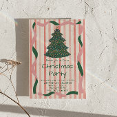 レトログリーンピンク手描きクリスマスツリーパーティー 招待状