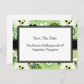 レトログリーンブラウン黄色の保存日付 案内ポストカード (正面/裏面)