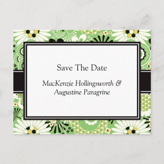 レトログリーンブラウン黄色の保存日付 案内ポストカード (正面)