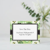 レトログリーンブラウン黄色の保存日付 案内ポストカード (スタンド正面)