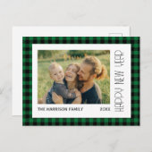 レトログリーンブラックギンガムプレイド新年の写真 ポストカード (正面/裏面)