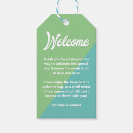 レトログリーンブルーウェルカムギフトバスケット結婚バッグ ギフトタグ