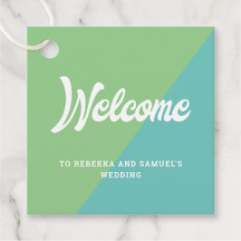 レトログリーンブルーウェルカムギフトバスケット結婚バッグ フェイバータグ