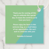 レトログリーンブルーウェルカムギフトバスケット結婚バッグ フェイバータグ (裏面)