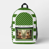 レトログリーンホイストライプのト芸術的写真 プリントバックパック (正面)