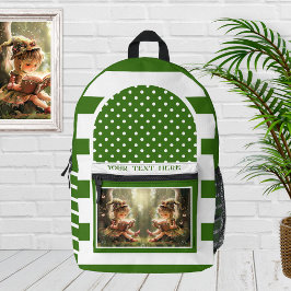 レトログリーンホイストライプのト芸術的写真 プリントバックパック