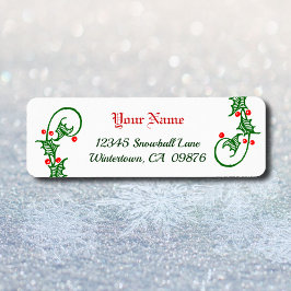 レトログリーンホリーとレッドベリー編集可能アドル ラベル