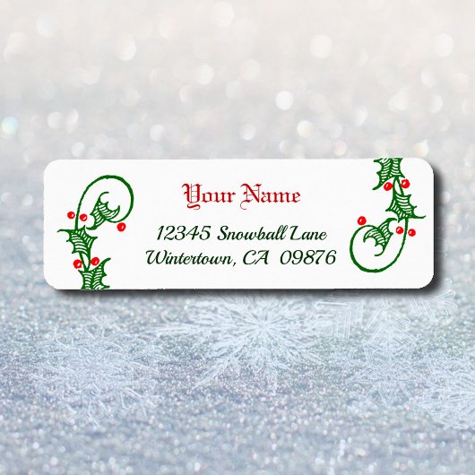 レトログリーンホリーとレッドベリー編集可能アドル ラベル