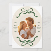 レトログリーンボウズ楕円形アーチフォトクリスマス シーズンカード (正面)