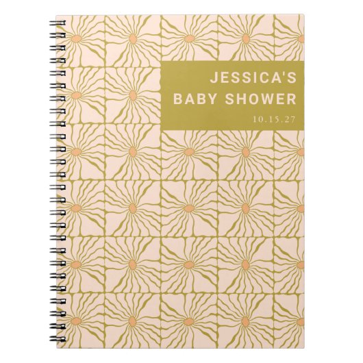 レトログリーンボタニカルカスタムベビーシャワーギフトリスト ノートブック (正面)