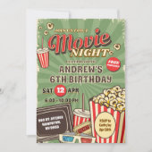 レトログリーンムービーナイトアウトドア誕生日 招待状 (正面)