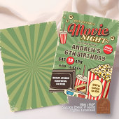 レトログリーンムービーナイトアウトドア誕生日 招待状