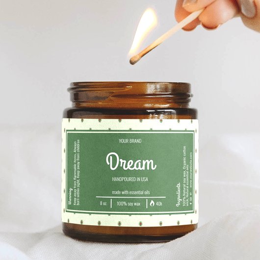 レトログリーンラップのまわりにキャンドルラベル 長方形シール