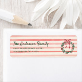 レトログリーンレッドピンクボウ描リースクリスマス ラベル