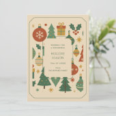 レトログリーンレッドミッドセンチュリーモダンホリデーカード (スタンド正面)