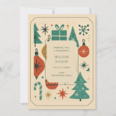 レトログリーンレッドミッドセンチュリーモダンホリデーカード (正面)